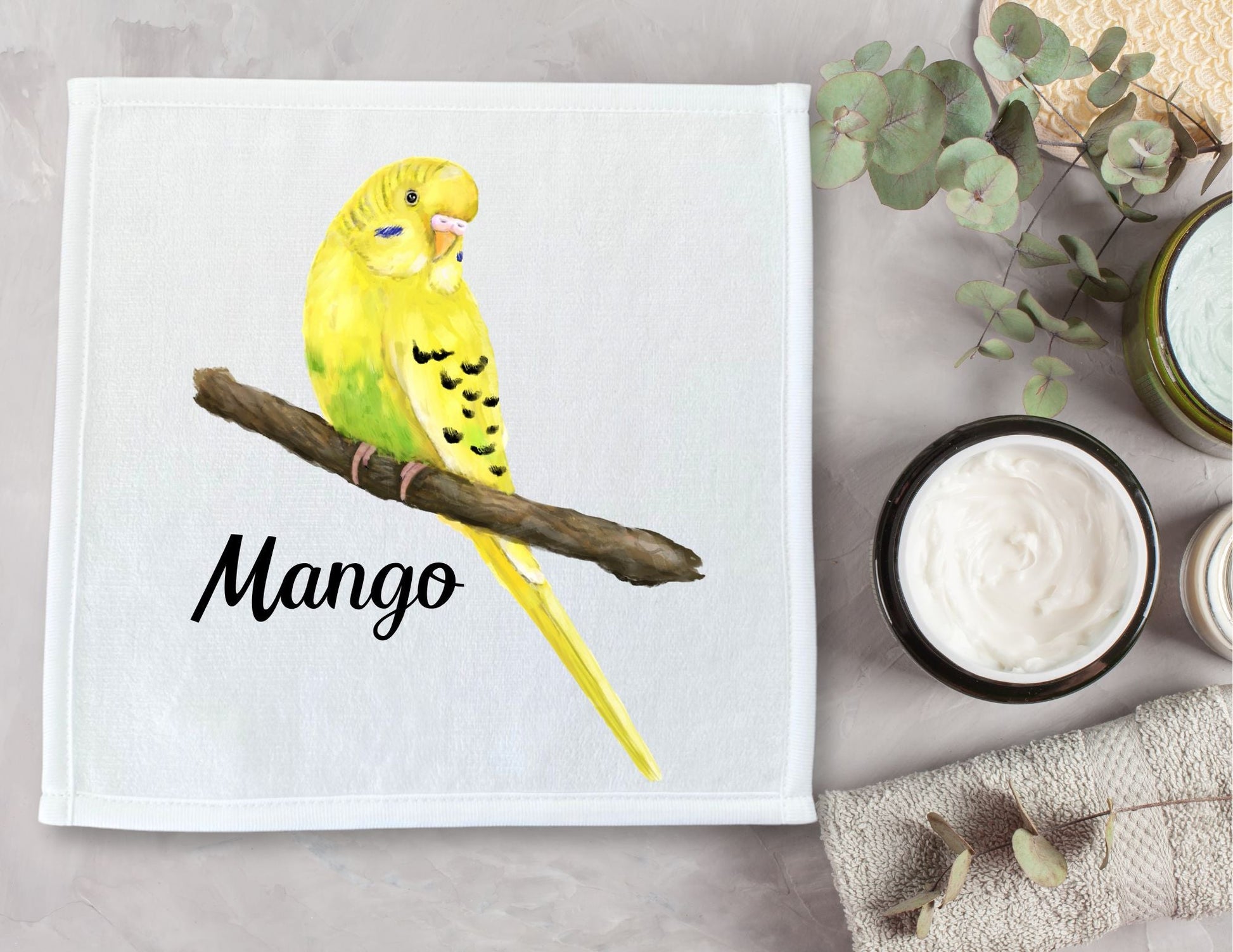 Yellow - Green Budgie Washcloth - MerikaArt
