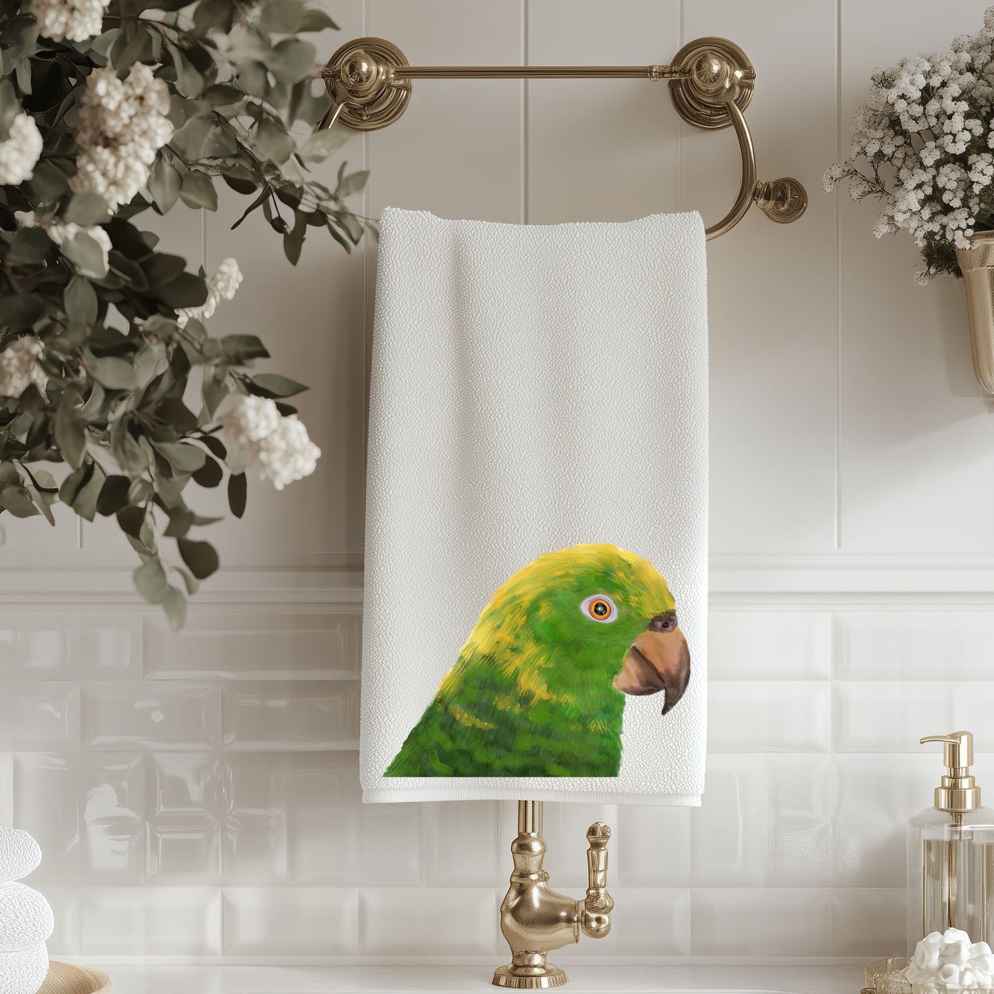 Yellow - Headed Amazon Bathroom Towel - MerikaArt