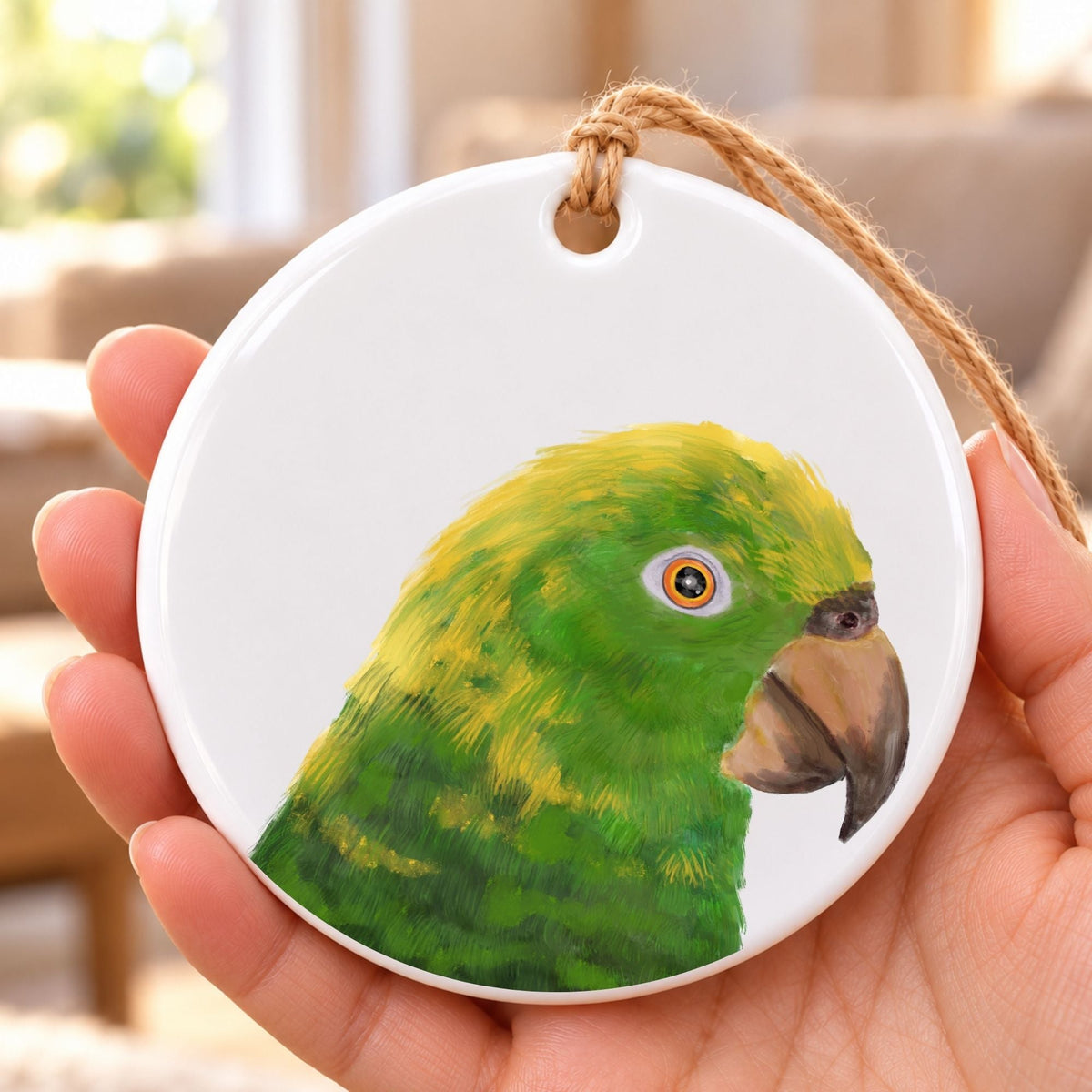 Yellow Headed Amazon Parrot Ceramic Ornament - MerikaArt