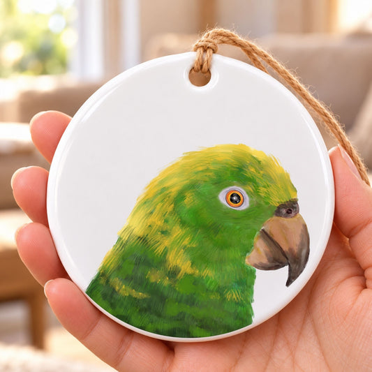 Yellow Headed Amazon Parrot Ceramic Ornament - MerikaArt