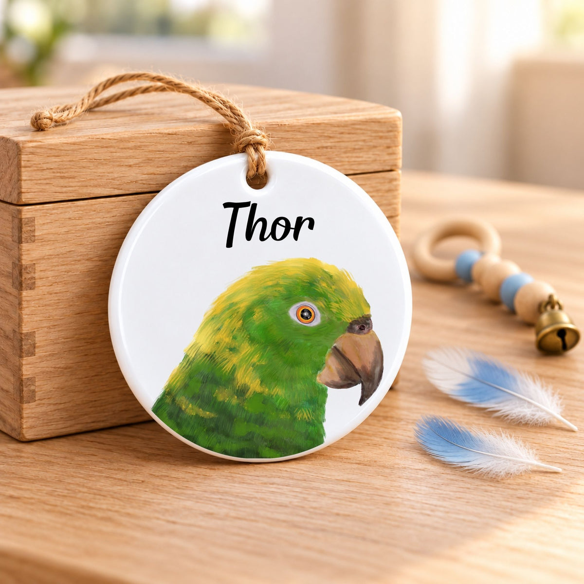 Yellow Headed Amazon Parrot Ceramic Ornament - MerikaArt