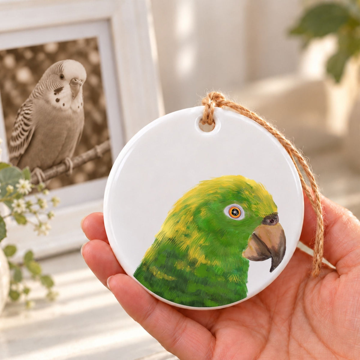 Yellow Headed Amazon Parrot Ceramic Ornament - MerikaArt