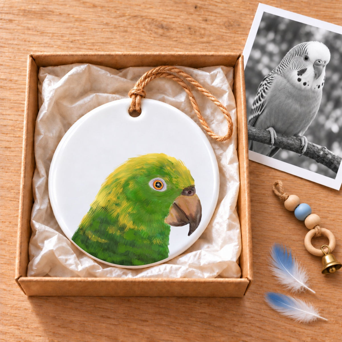 Yellow Headed Amazon Parrot Ceramic Ornament - MerikaArt