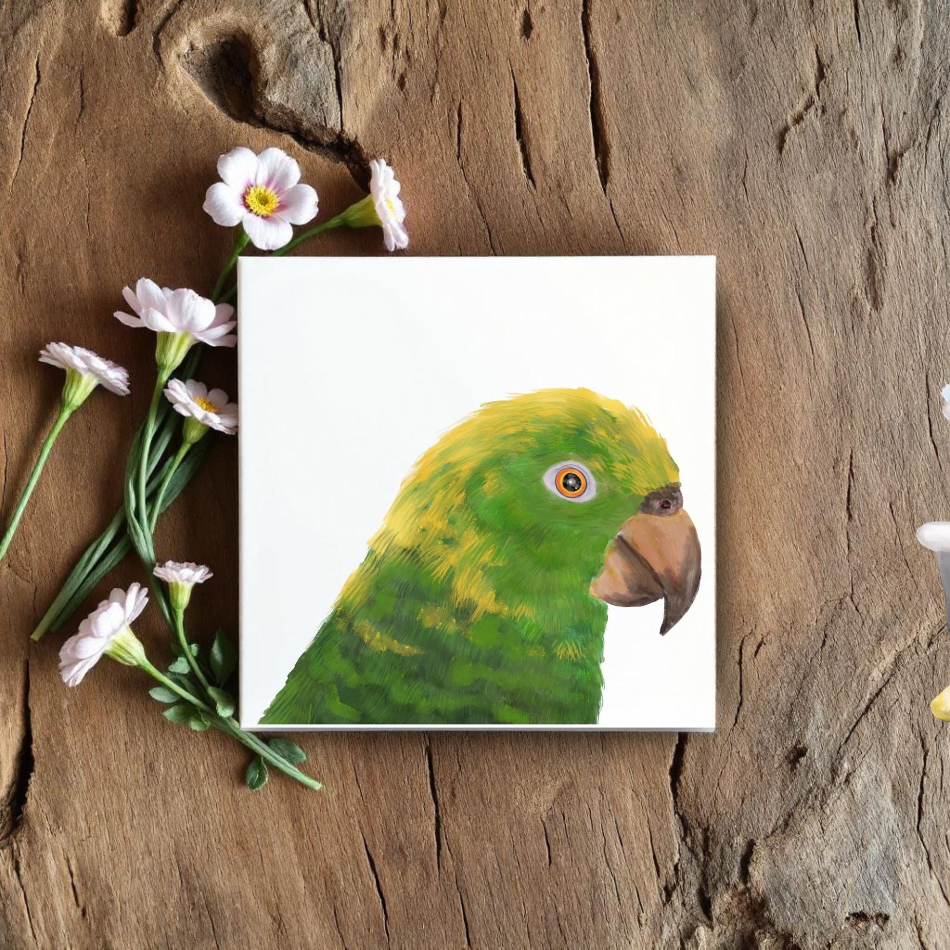 Yellow Headed Amazon Parrot Ceramic Tile - MerikaArt