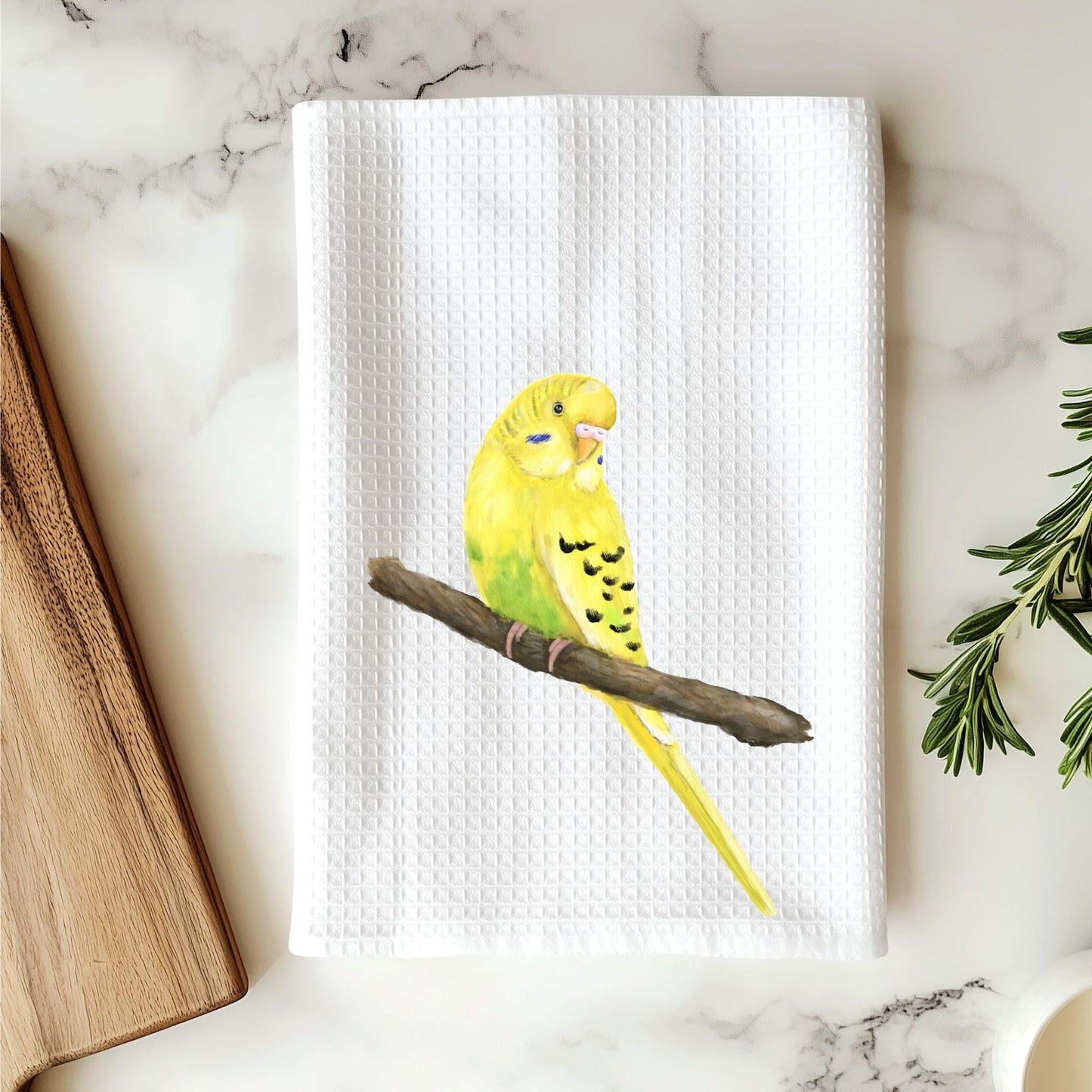 Yellow Parakeet Kitchen Towel - MerikaArt