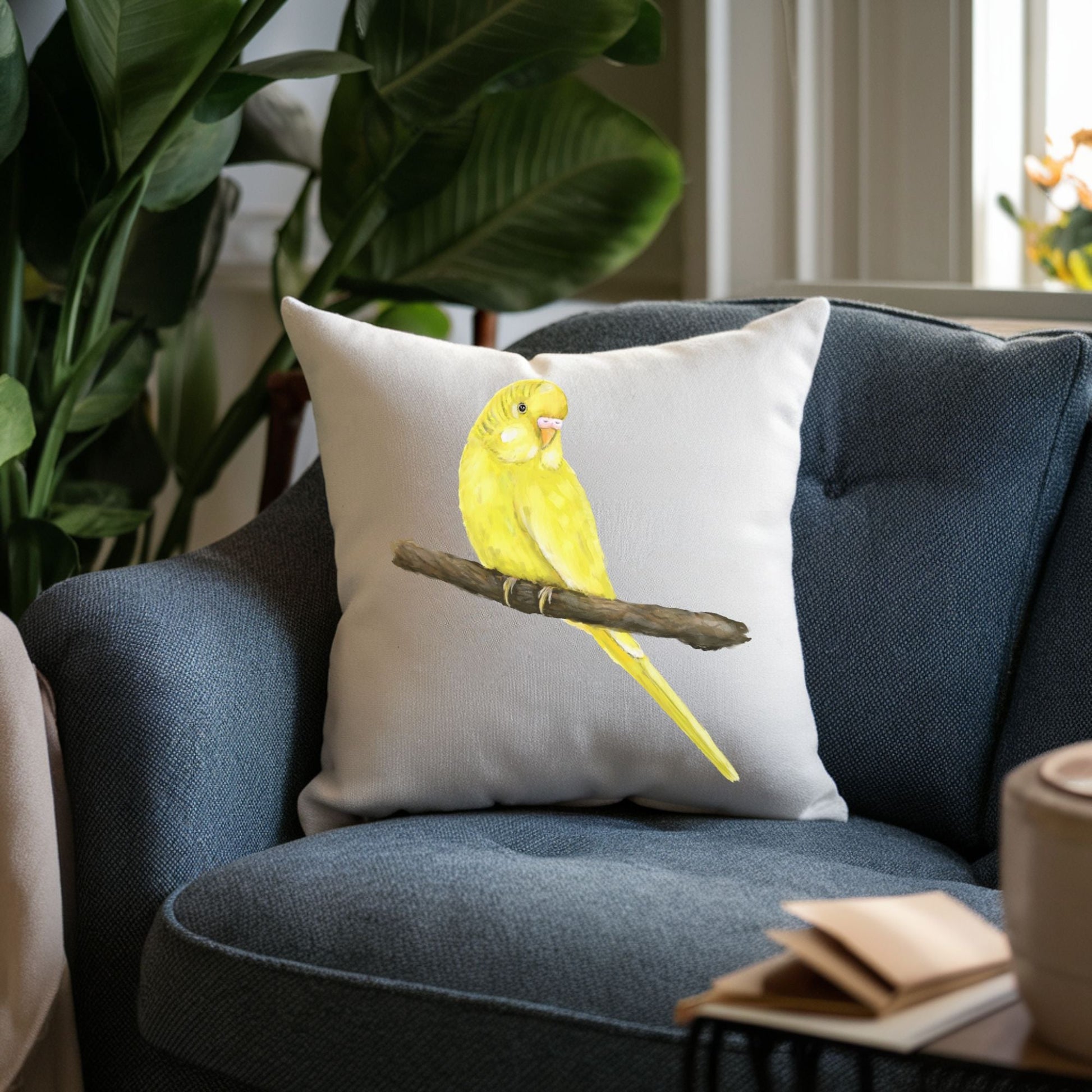 Yellow Parakeet Pillow - Nature Inspired Home Decor - MerikaArt
