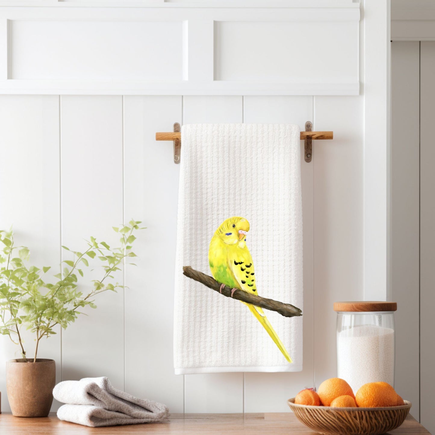 Yellow Pied Budgerigar Kitchen Towel - MerikaArt