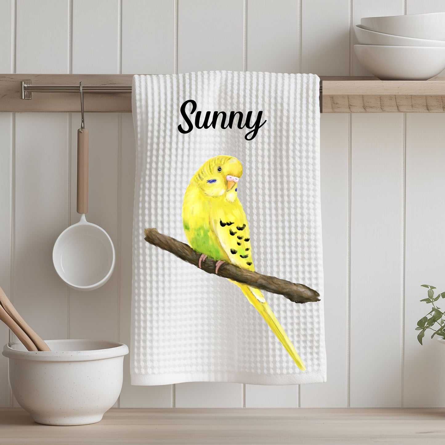 Yellow Pied Budgerigar Kitchen Towel - MerikaArt