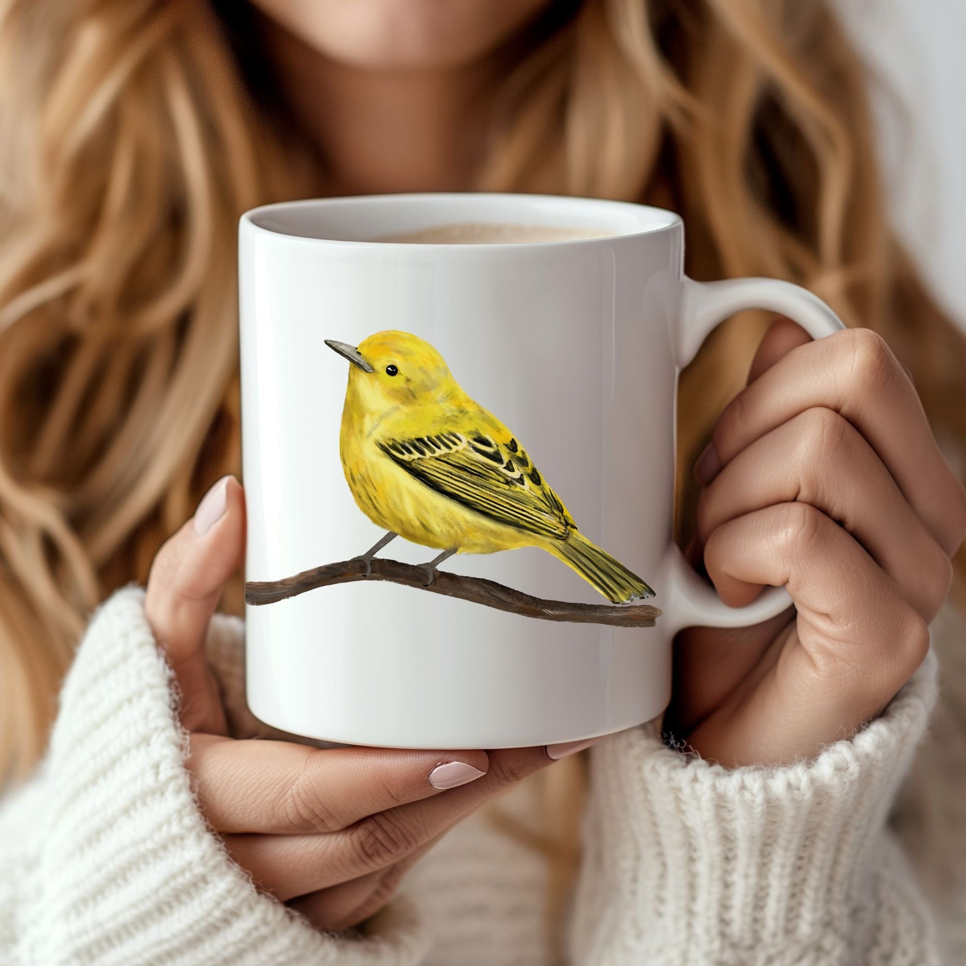 Yellow Warbler Bird Ceramic Coffee Mug - MerikaArt