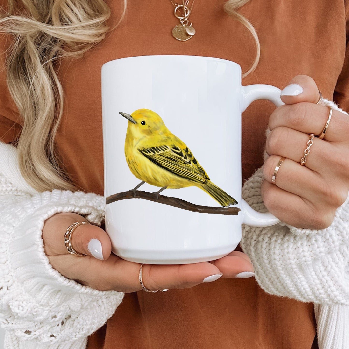 Yellow Warbler Bird Ceramic Coffee Mug - MerikaArt