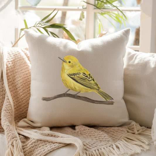 Yellow Warbler Bird Pillow - MerikaArt