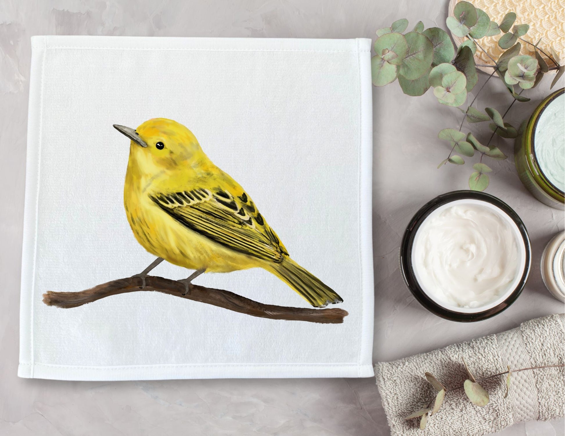 Yellow Warbler Bird Washcloth - MerikaArt