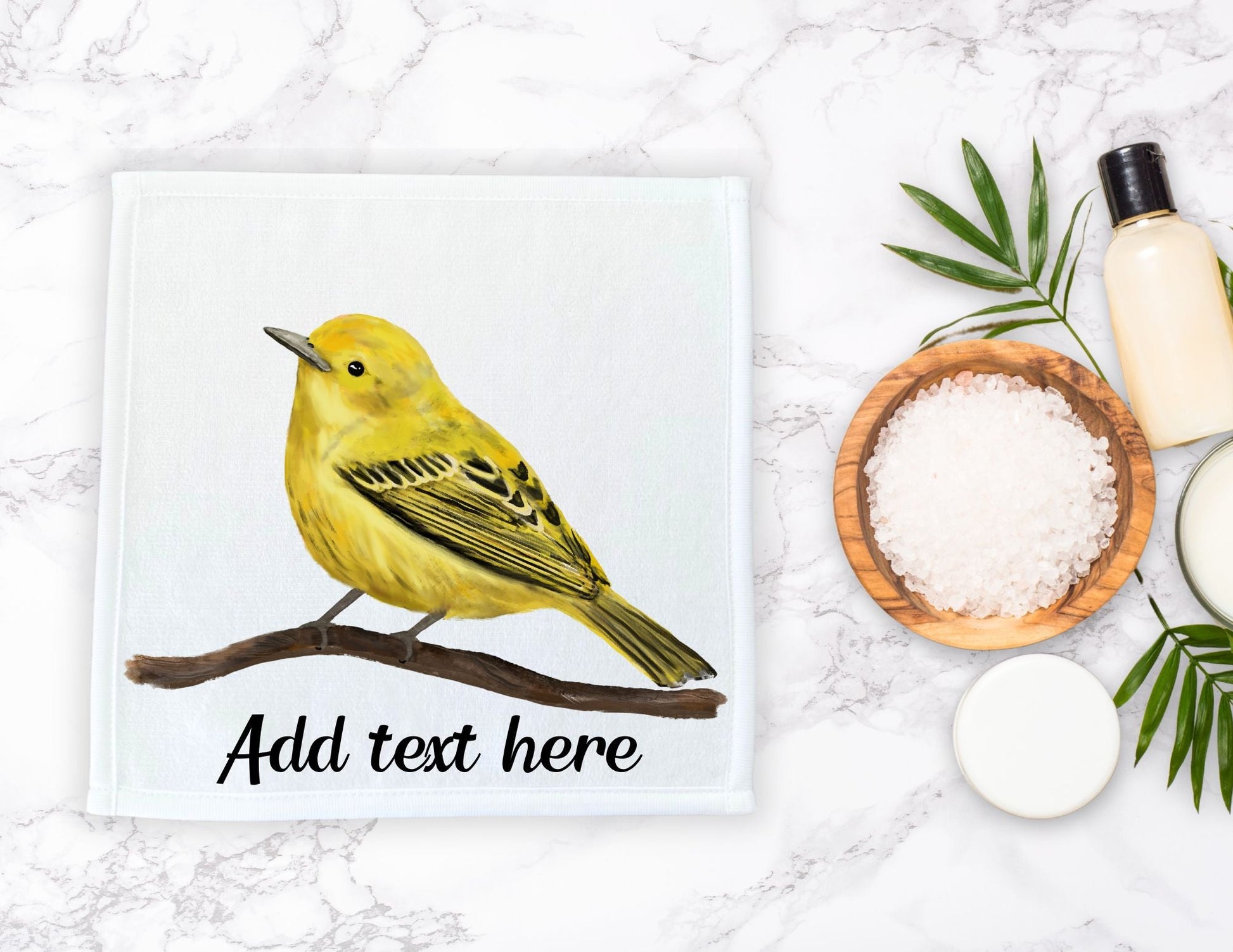 Yellow Warbler Bird Washcloth - MerikaArt