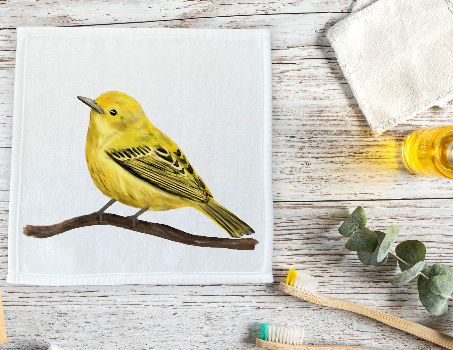 Yellow Warbler Bird Washcloth - MerikaArt