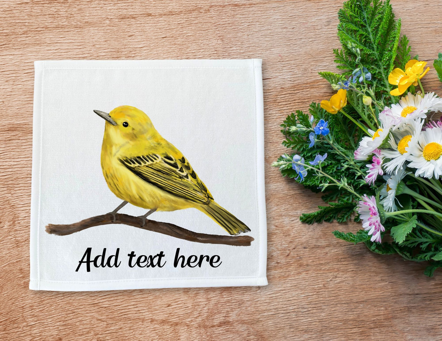 Yellow Warbler Bird Washcloth - MerikaArt