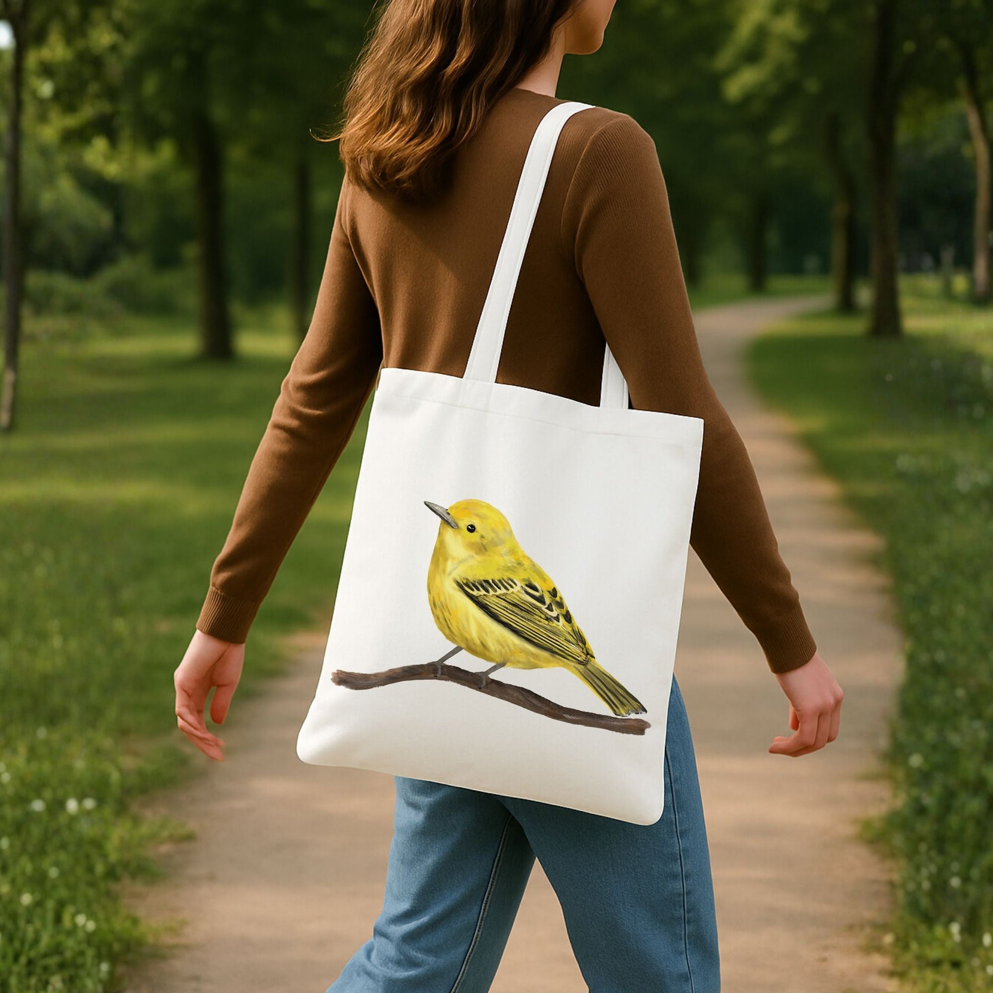 Yellow Warbler Canvas Tote Bag - MerikaArt