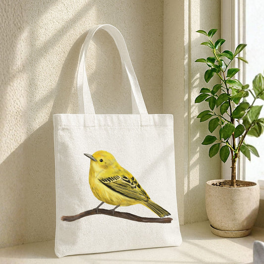 Yellow Warbler Canvas Tote Bag - MerikaArt