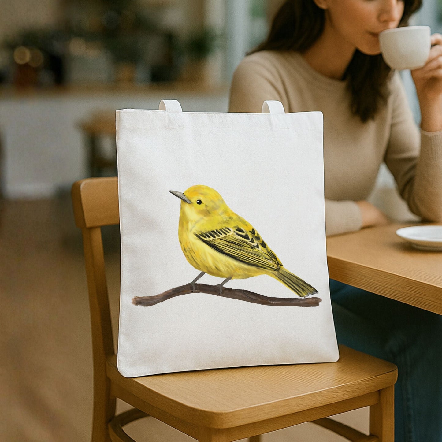 Yellow Warbler Canvas Tote Bag - MerikaArt