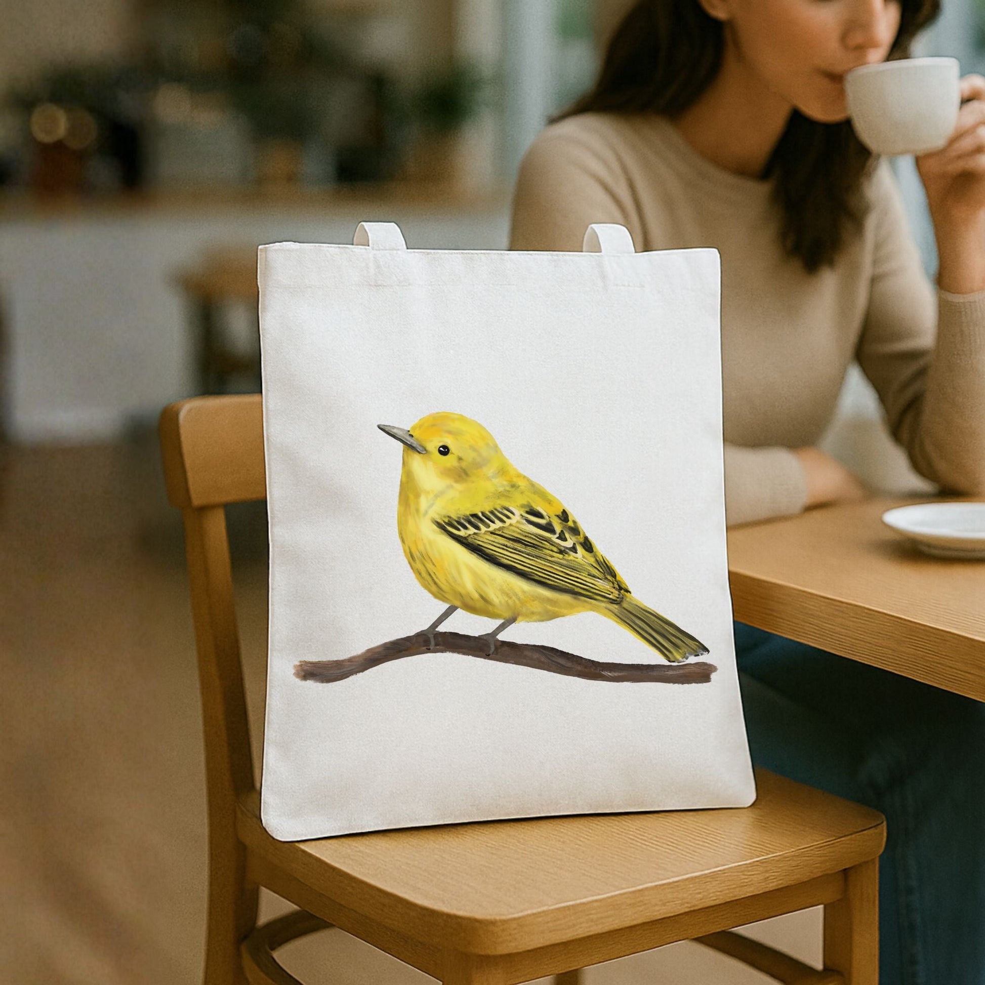Yellow Warbler Canvas Tote Bag - MerikaArt