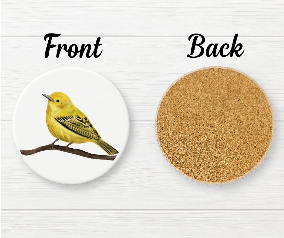 Yellow Warbler Ceramic Coaster - MerikaArt