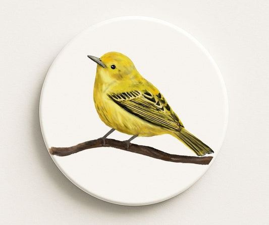 Yellow Warbler Ceramic Coaster - MerikaArt