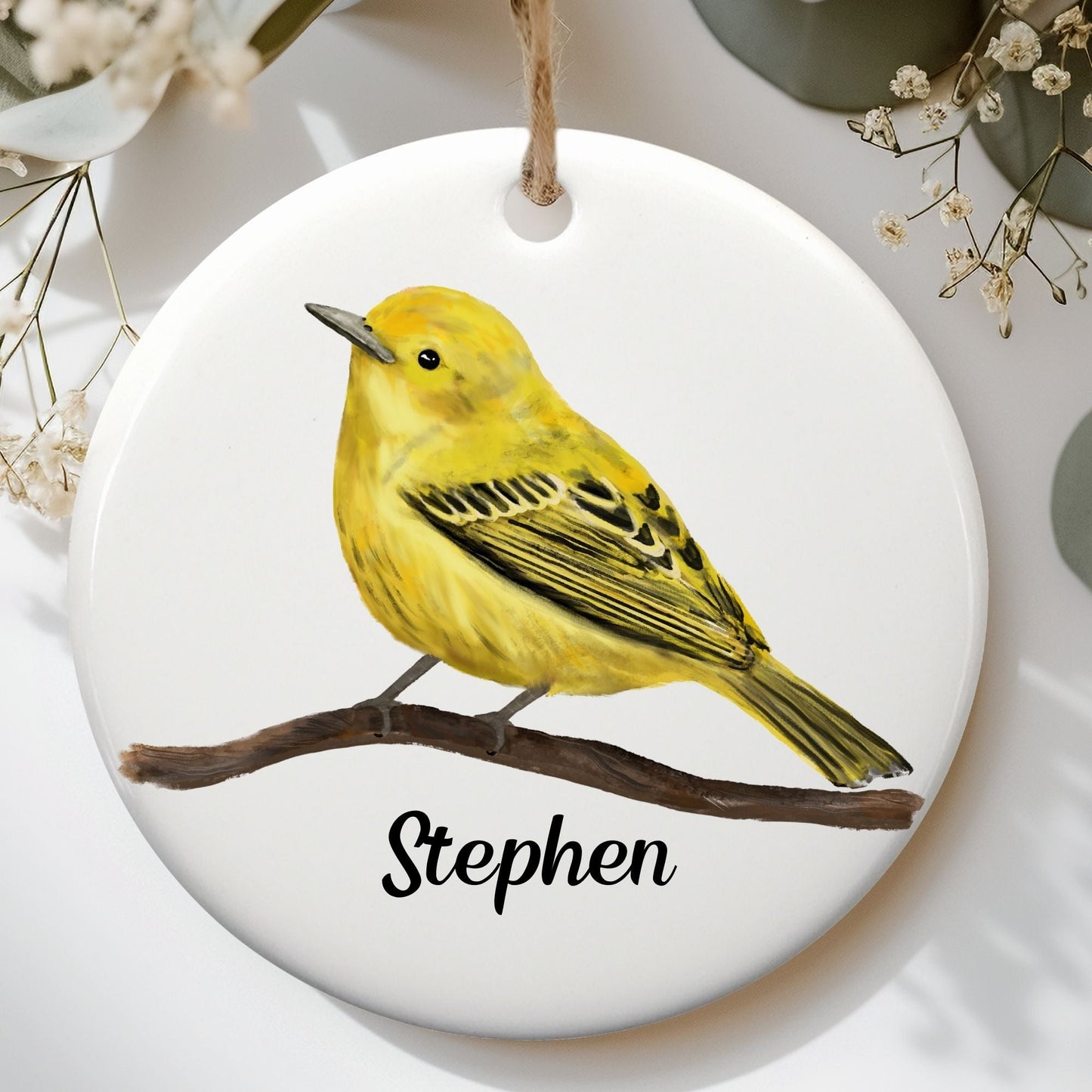 Yellow Warbler Ceramic Ornament - MerikaArt