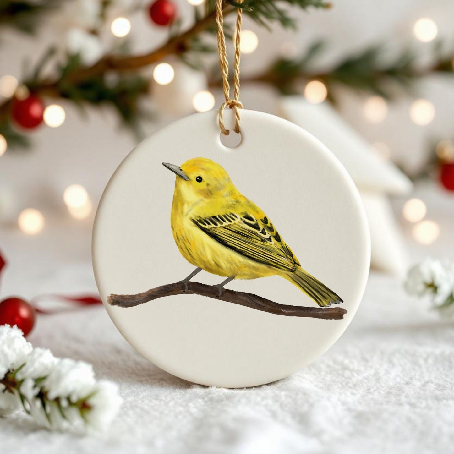 Yellow Warbler Ceramic Ornament - MerikaArt
