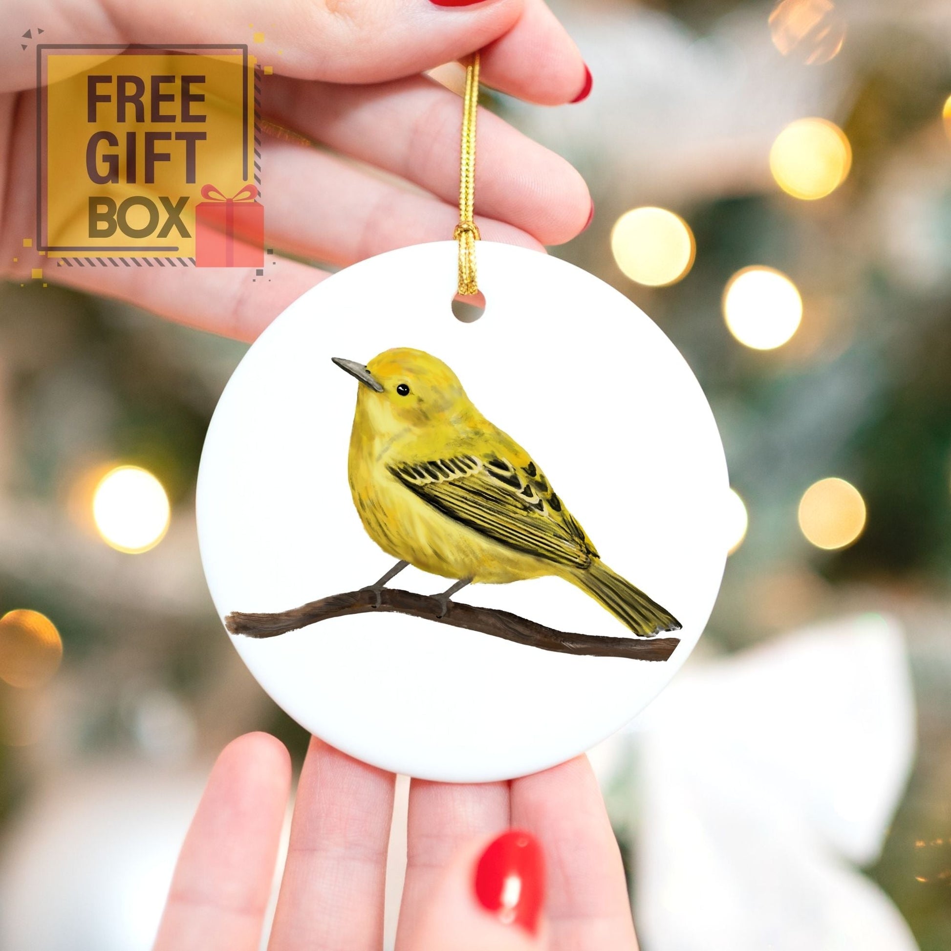 Yellow Warbler Ceramic Ornament - MerikaArt