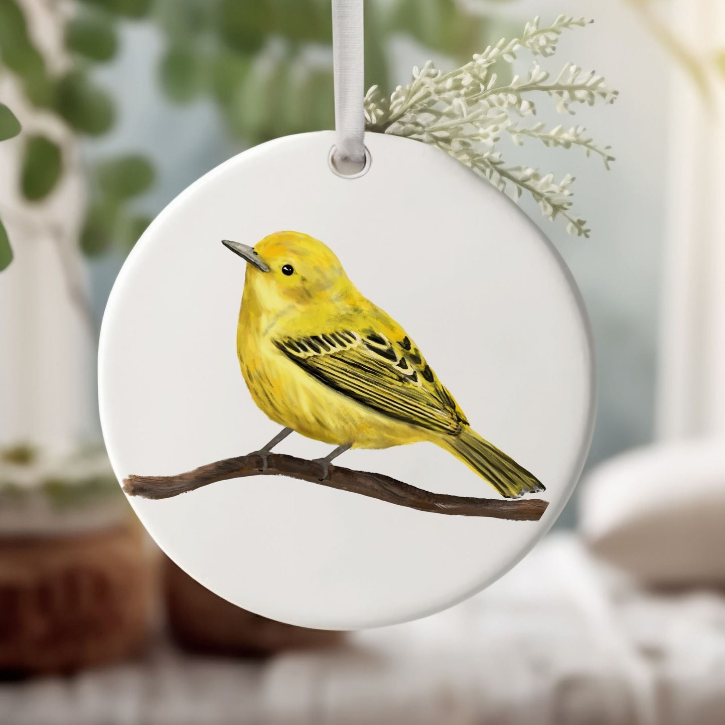 Yellow Warbler Ceramic Ornament - MerikaArt