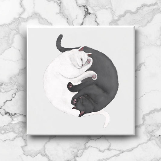 Yin and Yang Cats Ceramic Tile - MerikaArt