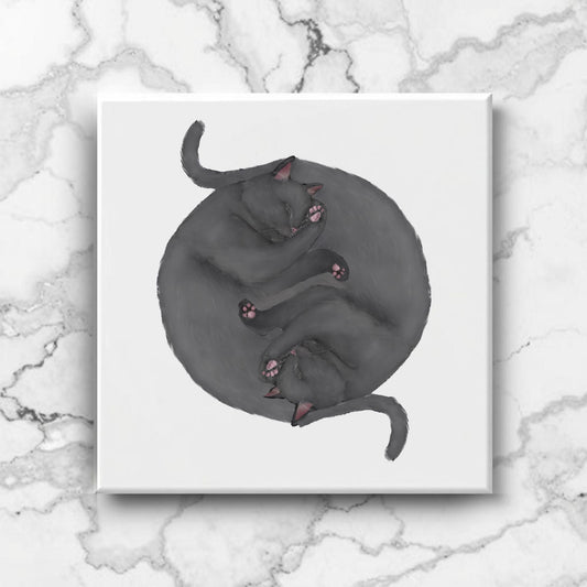 Yin and Yang Gray Cats Ceramic Tile - MerikaArt