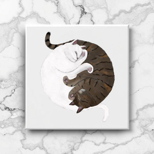 Yin and Yang Tabby Cats Ceramic Tile - MerikaArt