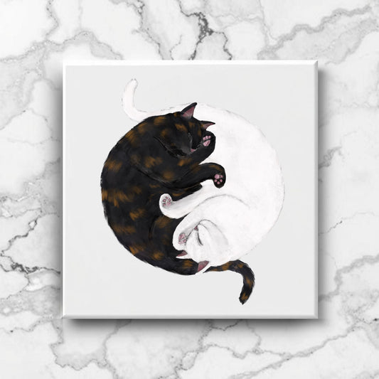 Yin and Yang Tortoiseshell and White Cats Ceramic Tile - MerikaArt