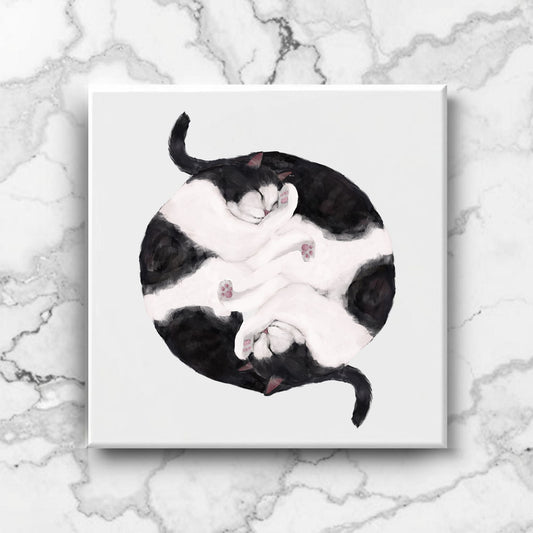 Yin and Yang Tuxedo Cats Ceramic Tile - MerikaArt