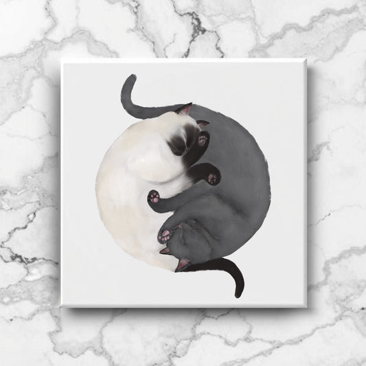 Yin Yang Cats Ceramic Tile - MerikaArt