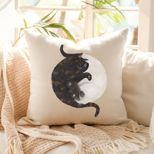 Yin - Yang Cats Pillow - Artistic and Balanced Home Decor - MerikaArt