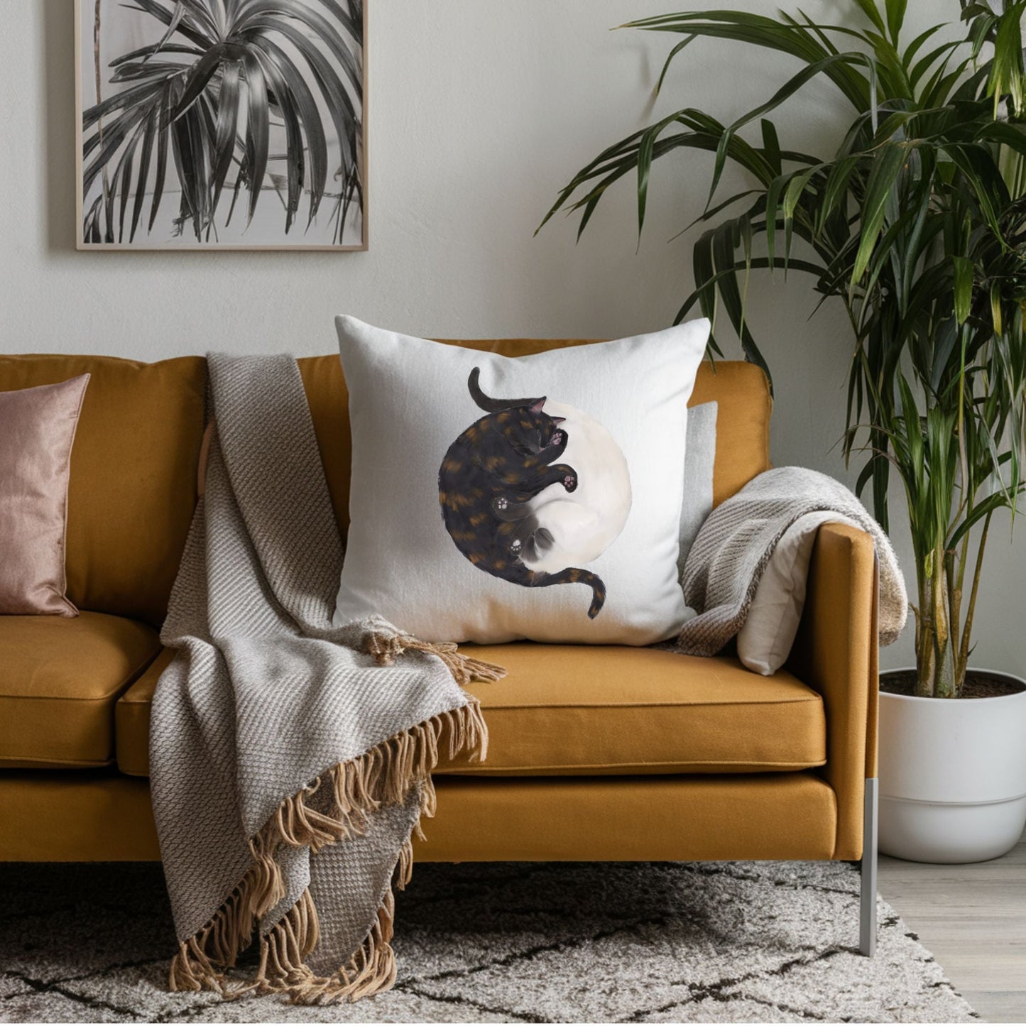 Yin - Yang Cats Pillow - Artistic and Balanced Home Decor - MerikaArt