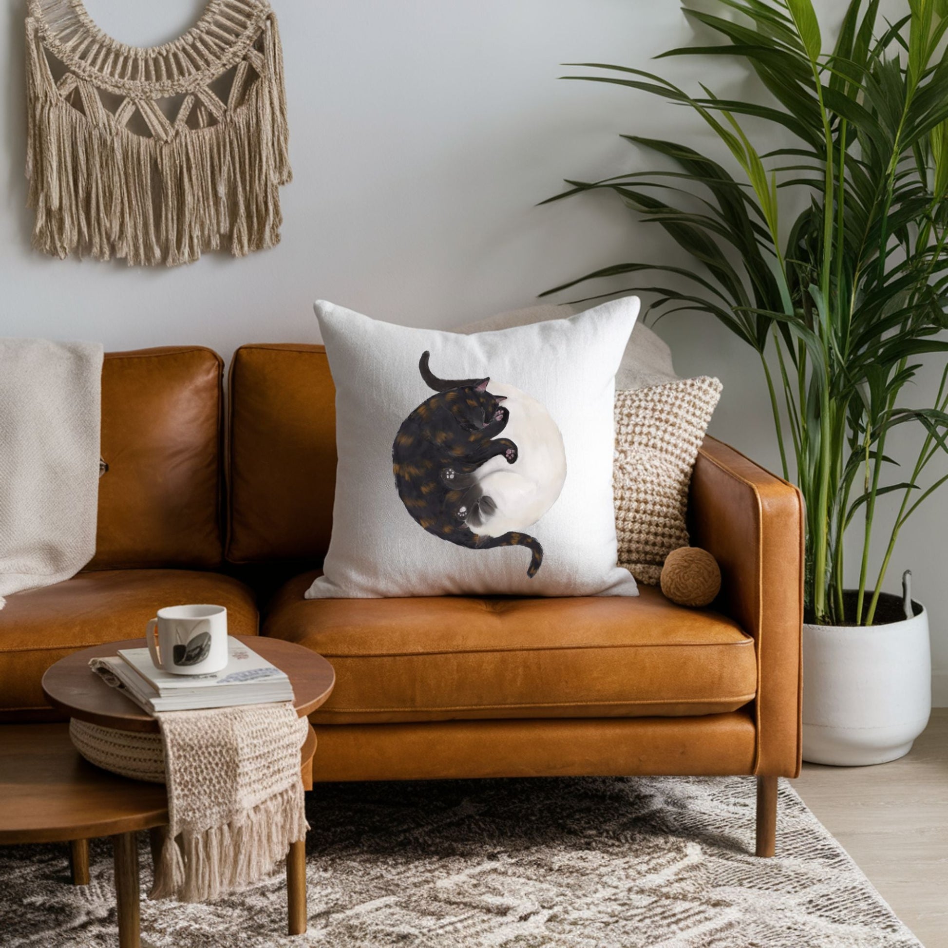 Yin - Yang Cats Pillow - Artistic and Balanced Home Decor - MerikaArt