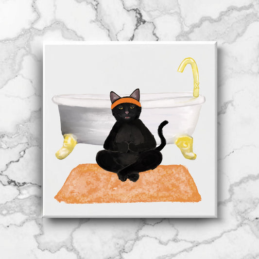 Yoga Cat in Bathroom Ceramic Tile - MerikaArt