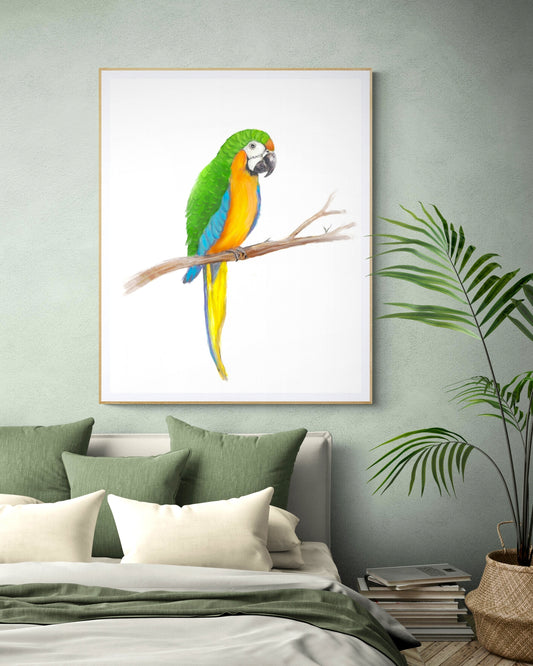 Green and Orange Macaw Print