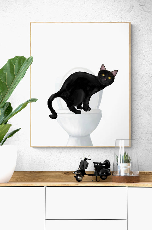Black Cat On Toilet Print