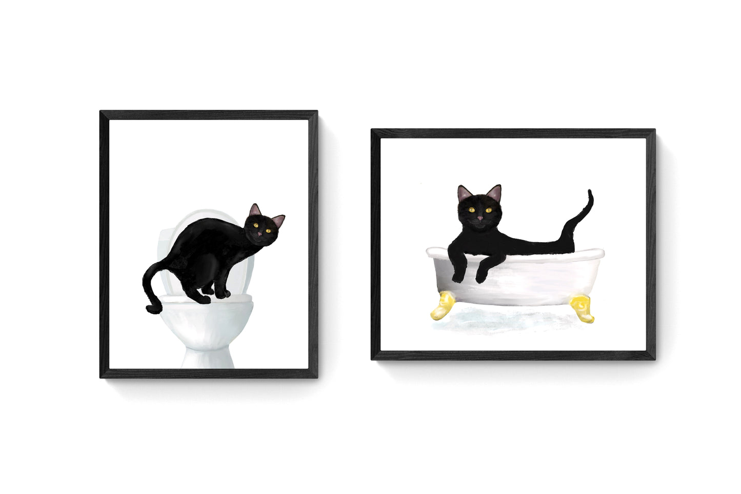 Set of 2 Black Cat Bathroom Wall Art