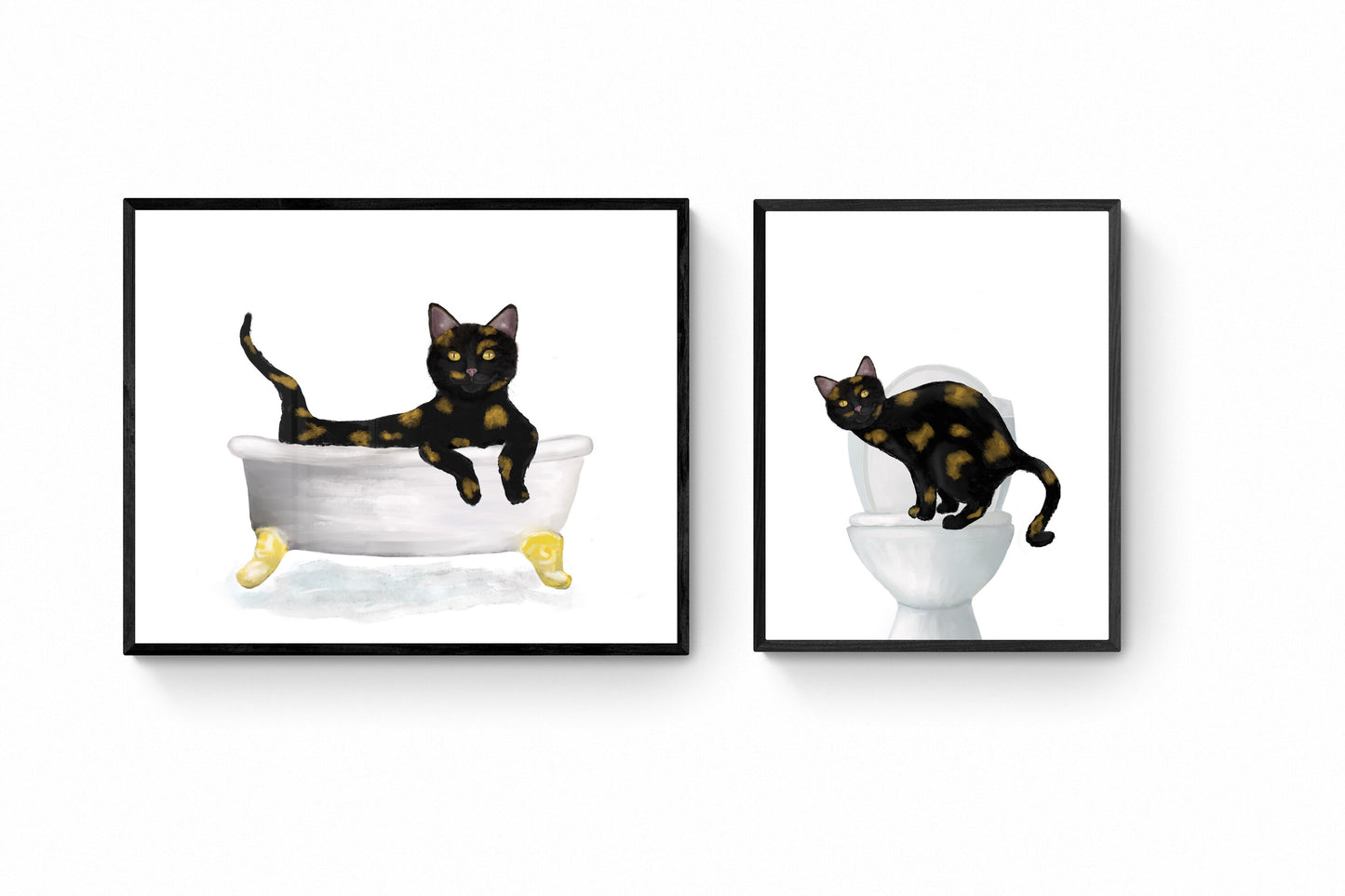Set of 2 Tortie Cat Bathroom Wall Art