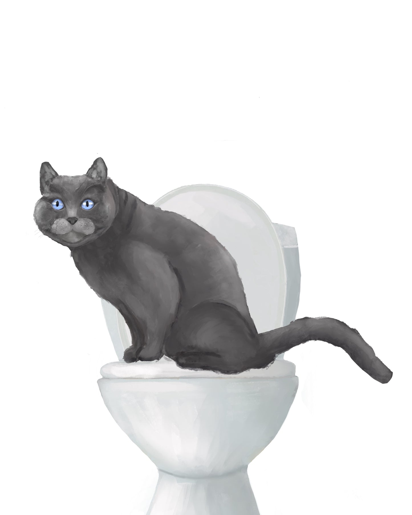 Gray Cat On Toilet Print