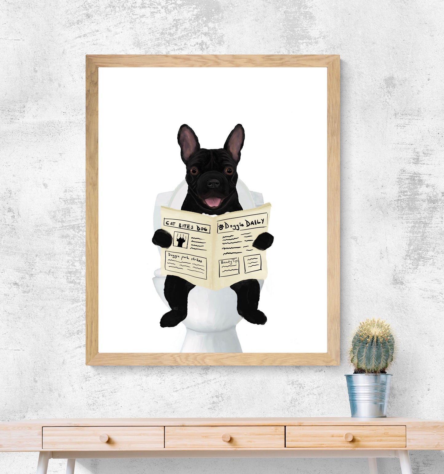 Black French Bulldog On Toilet Print