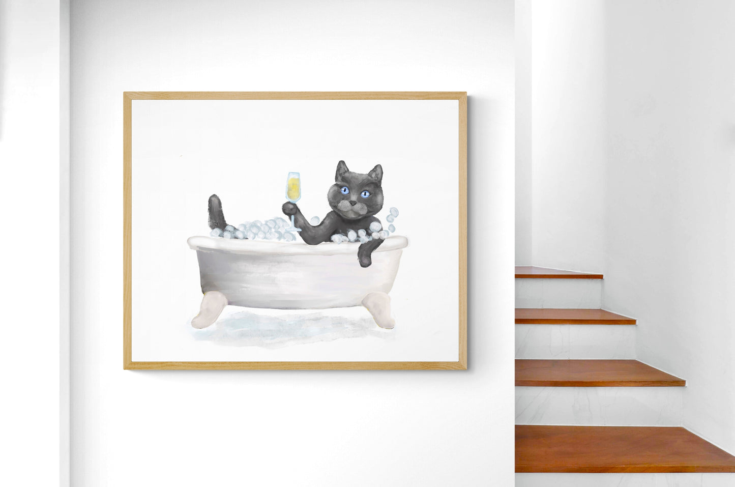 Gray Cat Bathing Print