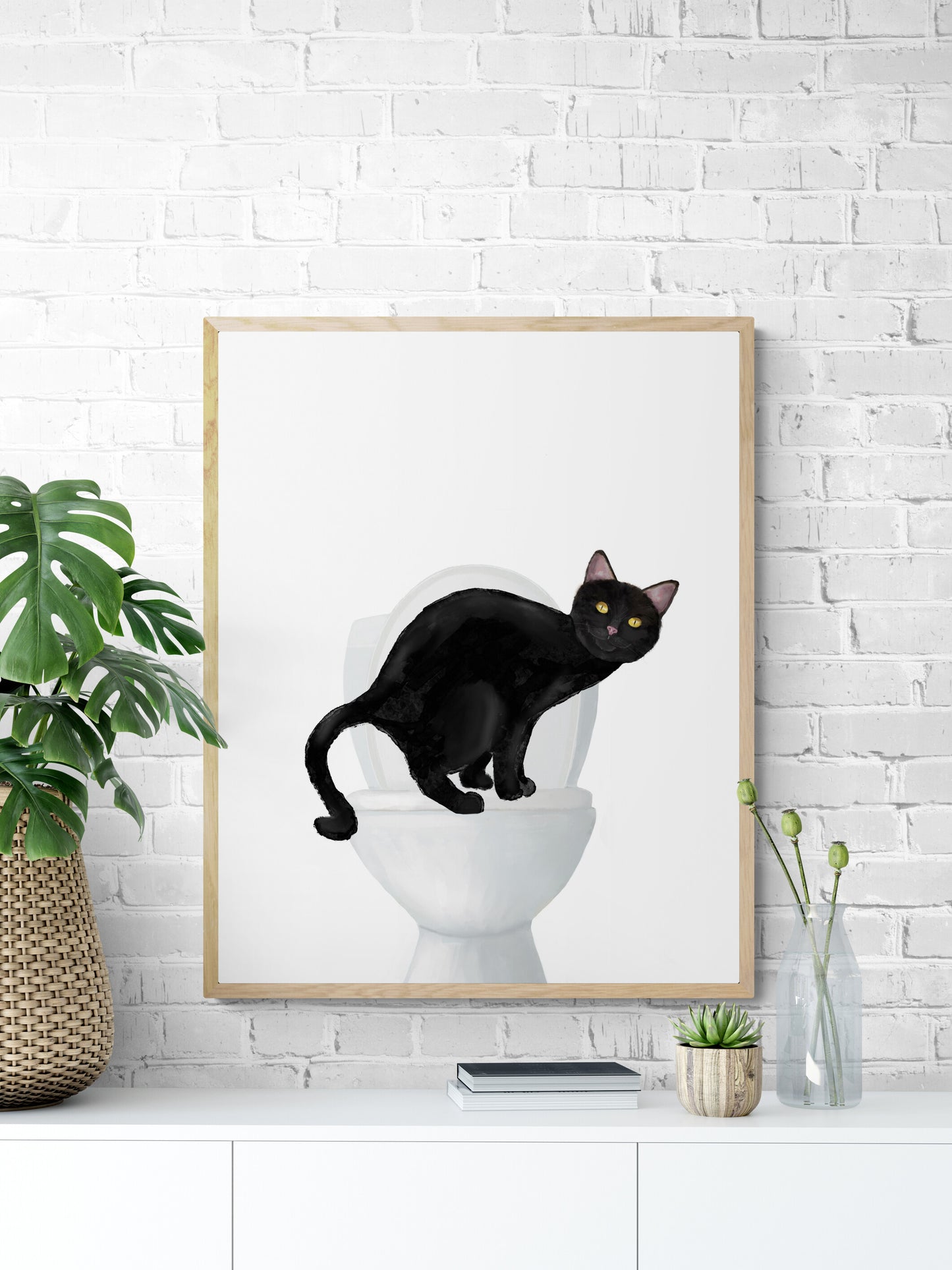 Black Cat On Toilet Print