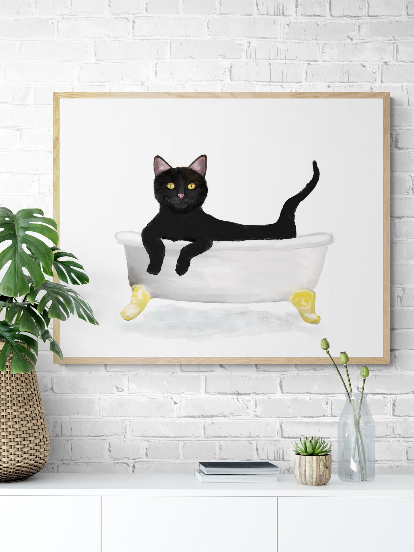 Black Cat Bathing Print