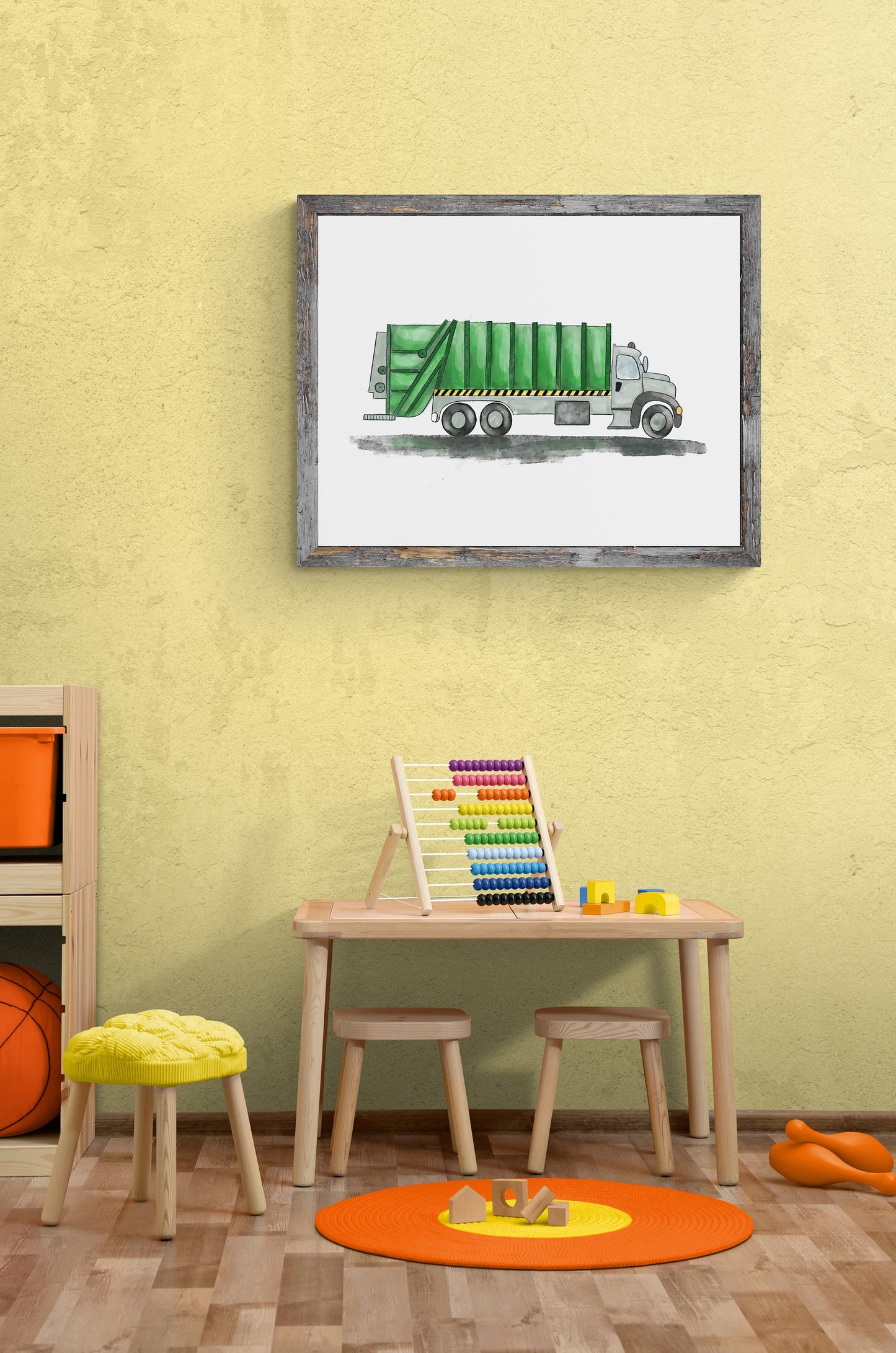 Original Green Garbage Truck Print
