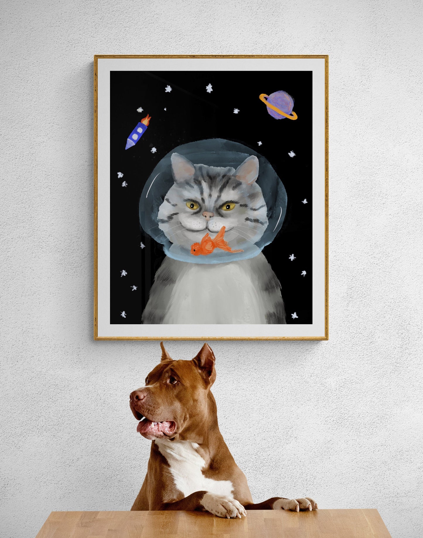 Gray Tabby Cat In Space Print